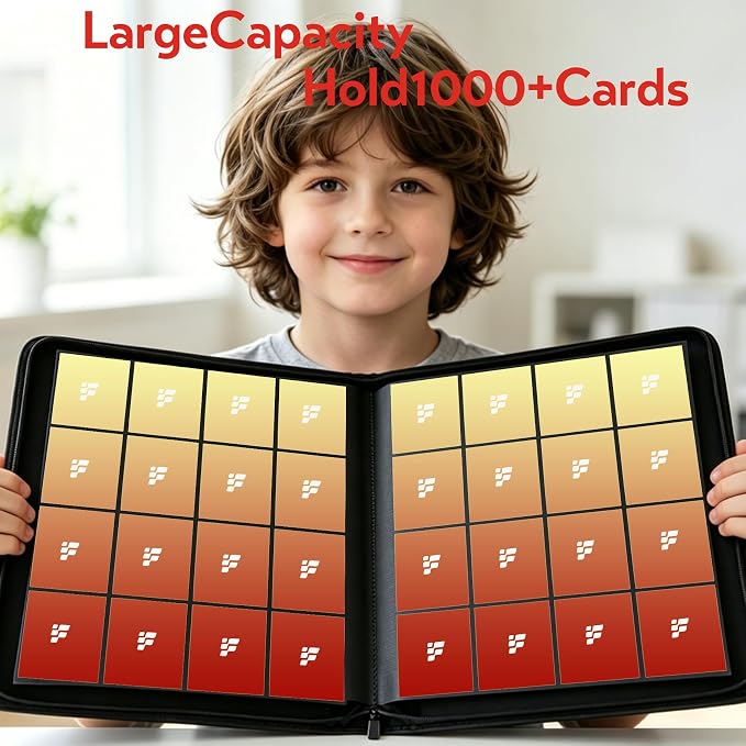 1000+ Pockets Trading Card Binder, 16 Pockets Trading Card Binder Ringless Side Loading Trading Card Album Folder for TCG,MTG,Sports Cards(Red-1)