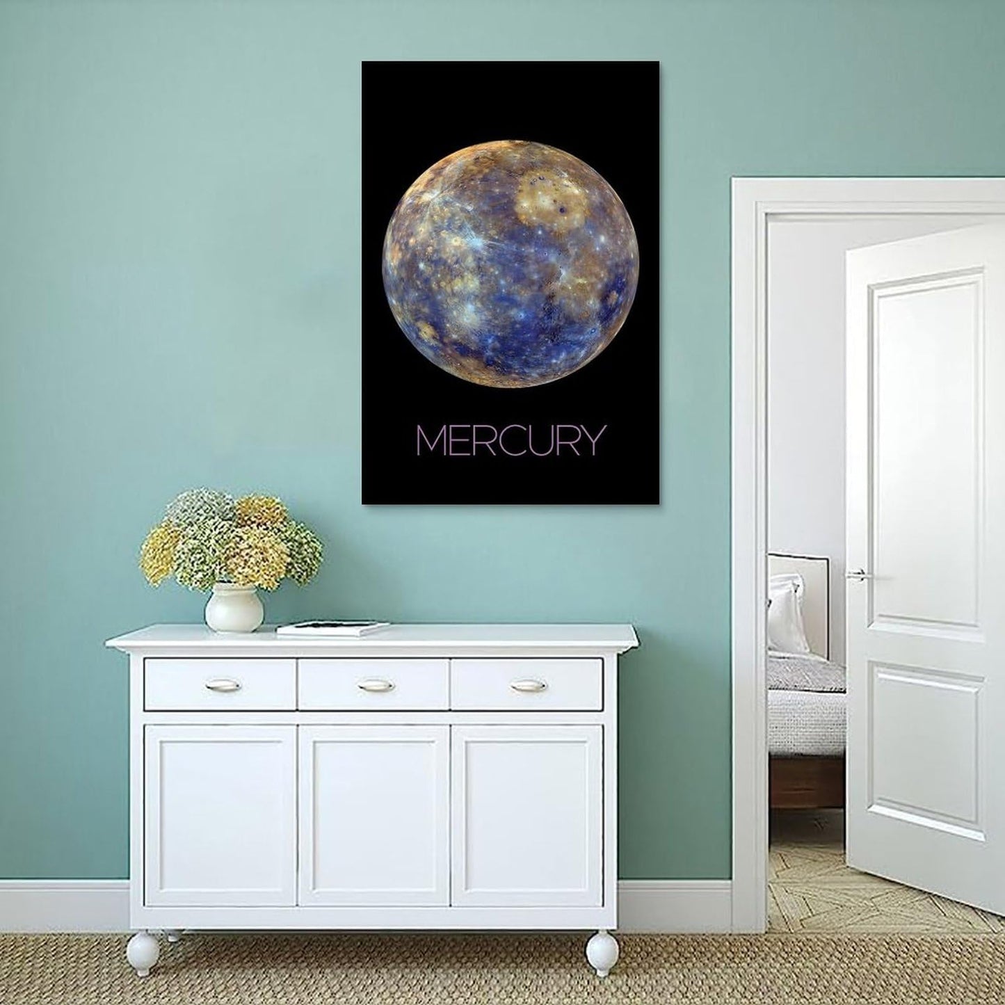 XIAOLOUTINYU Solar System Canvas Wall Art - Mercury Planet Space Poster for Kids Room Bedroom Classroom, STEM Educational Astronomy Decor, Science Gift for Boys Girls Teens, 12x18 Inch Unframed