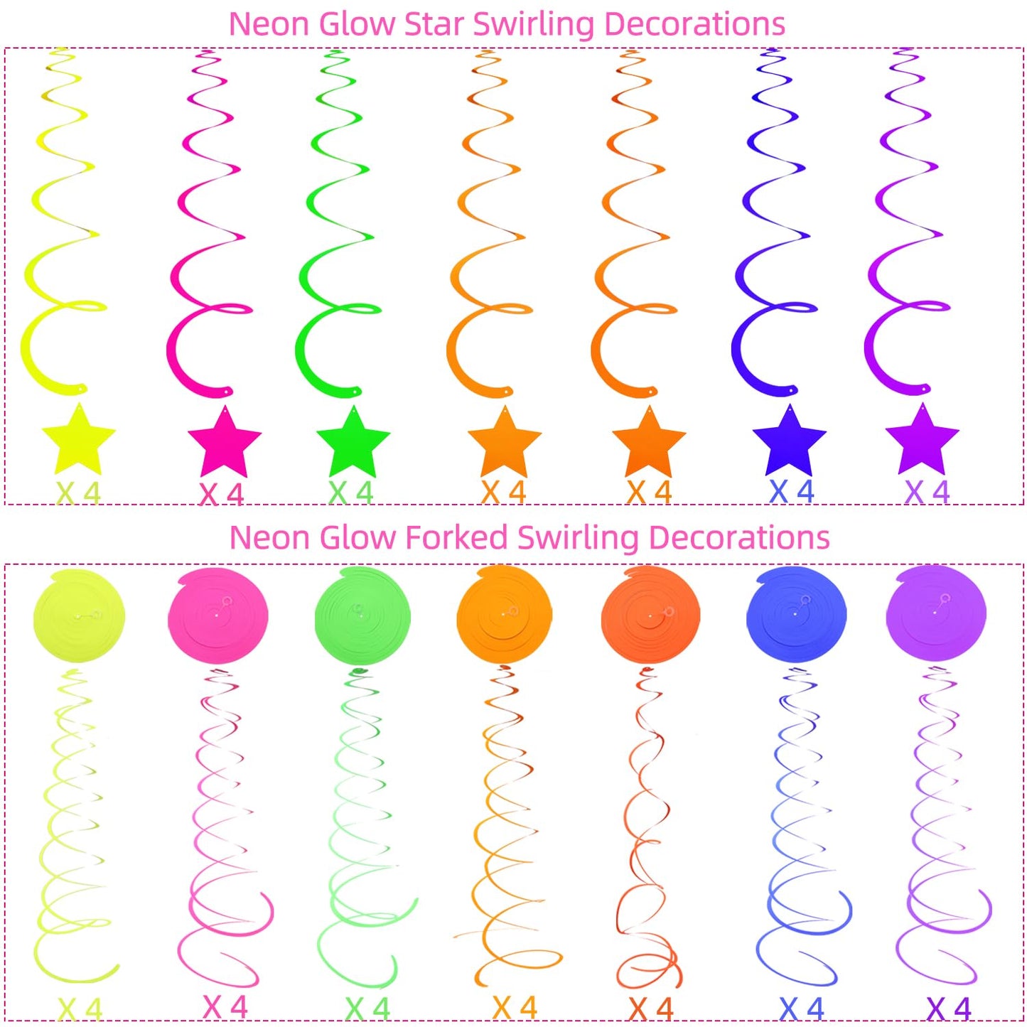56 Pieces UV Hanging Swirls Decorations Paper Neon Streamer for Ceiling Star Neon Garlands Black Light Neon Decorations for Dark Glow Party Supplies and Decorations Birthday Neon Party Favors