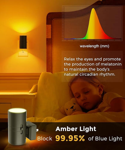 L LOHAS LED Night Light, Amber Nightlight, Dimmable Night Light, Light Sensor, Yellow Nightlight, 0-100LM, Sleep Light for Kids, Soft & Warm Light for Bedroom, Bathroom, 4 Pack