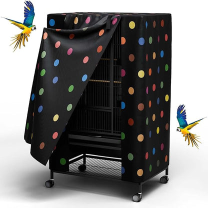 Tchvt Nighttime Bird Cage Covers with Zipper Panel Blackout Birdcage for Winter Universal Breathable Large Good Night Enclosure for Bird (Polka Dot, 26x19x40 inch)