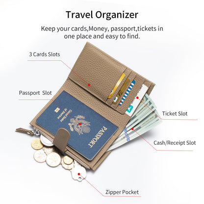 ilovever Passport wallet and Card Slot Combo RFID Blocking Slim Leather Travel Passport Wallet for Men and Women with Zippered Coins Pocket Passport holder, Grey