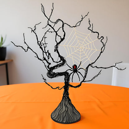 Haute Decor Halloween Tree with Spider - Lighted Black Metal Tree Halloween Centerpiece