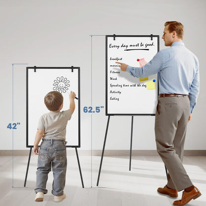 DUMOS White Board Easel 36 x 24 Inches, Magnetic White Board Dry Erase, Porbable Boards Height Adjustable, Dry Erase Board with Stand for School, Office and Home, Silver Aluminium Frame, Black