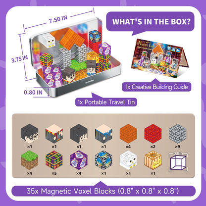 Pocket Cubes Magnetic Blocks & Magnetic Tiles, 35 PCS Magic Academy Magnetic Building Cubes Set, STEM Construction Toys for Kids Ages 4-8, Mini Travel Toys for Toddlers 3-5, Montessori Sensory Gifts