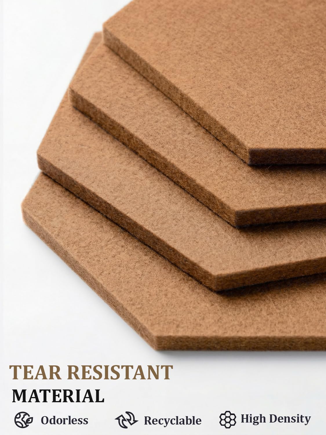 Uoisaiko 12" Large Bulletin Board with 30 Push Pins, Pack of 8 Hexagon Felt Pin Board Notice Boards for Home Office, Felt Wall Tiles for Photos Memos (Brown)