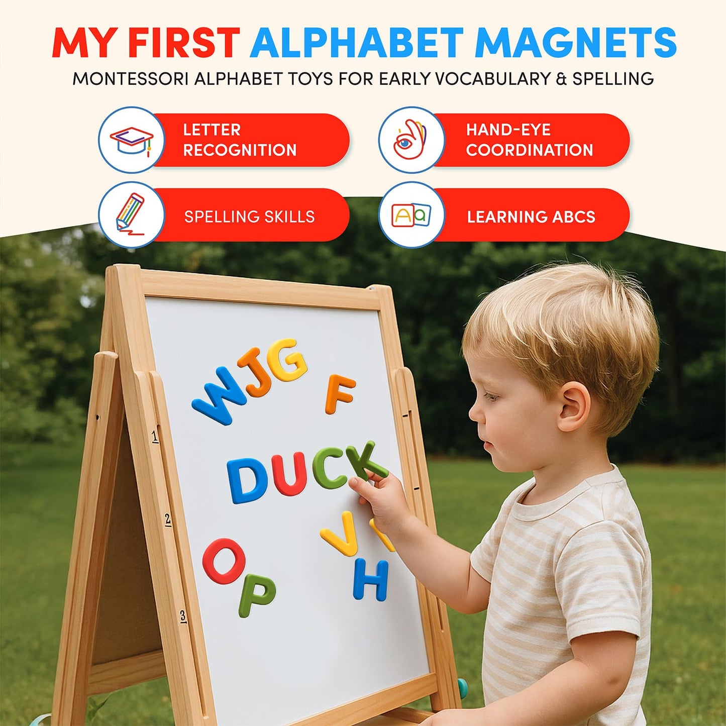 JoyCat Silicone Alphabet Magnetic Letters, 26 Uppercase ABC Fridge Magnets for Toddlers & Kids 3+, Preschool Learning Refrigerator Toy Set, Birthday Gifts for Boys Girls (Vibrant Color)