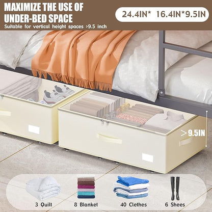 EE-RoomWorld Under Bed Storage with Wheels, No Assemble Required 10 inches height Under Bed Storage bins,Large capacity Rolling Underbed Shoe Storage containers，dorm underbed storage drawers