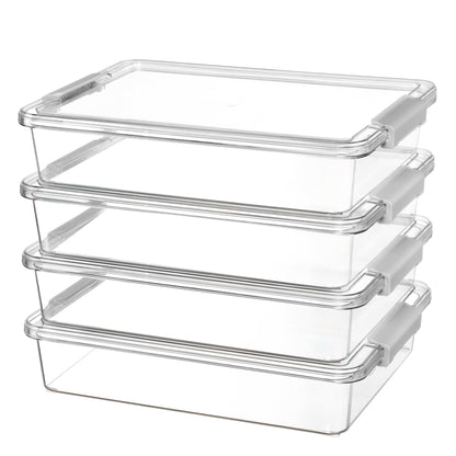 Vtopmart 6 Qt Plastic Storage Bins with Lids, Clear Sensory Bins, Arts Crafts Organizers and Storage, Stackable Containers for Home Office and School Supplies, 4 Pack, Grey