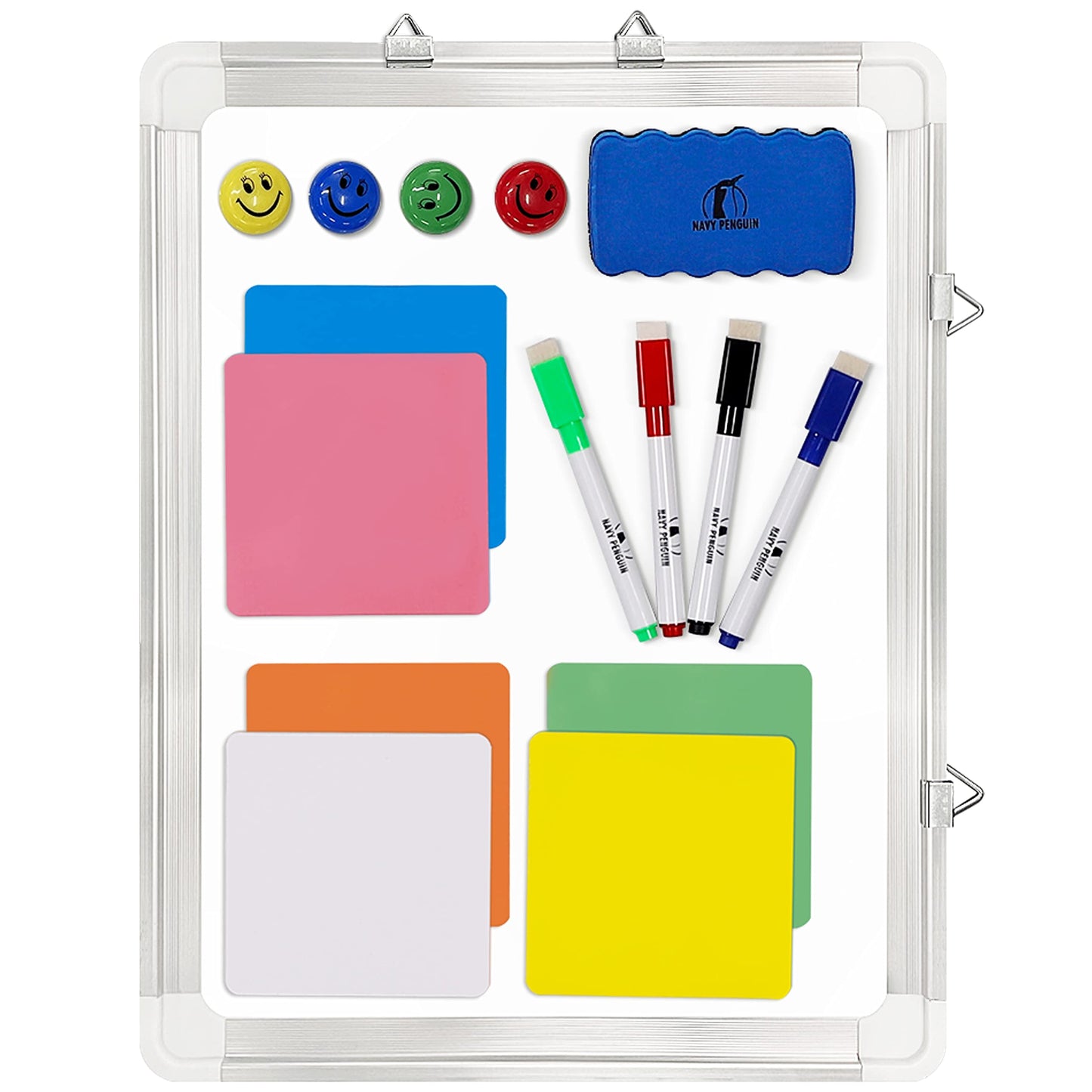 Whiteboard Set - White Board 15 x 12 in with 1 Dry Erase Eraser, 4 Dry Wipe Markers, 4 Magnets and 6 Magnetic Labels - Small Wall Hanging Reminder Magnetic Board for Home, Office, Cubicle and Desk