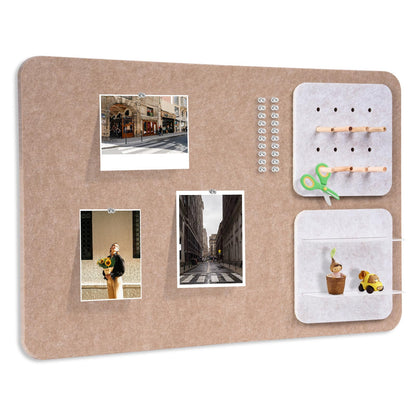 Wall Organizer Bulletin Board with Shelves and Key Holder, 2-in-1 Felt Pin Board for Photos, Notes, Keys and Small Accessories, Memo Board for Home Office Dorm, Khaki & Light Camel, 15.7"x23.6"