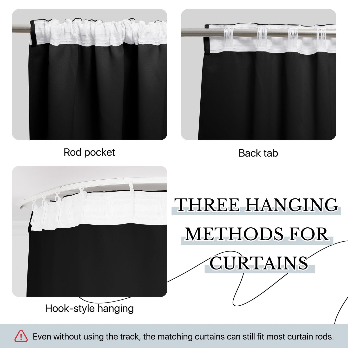 RYB HOME Room Divider Curtains with Flexible Bendable Track, Heavy Duty Blackout Privacy Drape Set for Curved Bedroom/Living Room Bay Windows/RV/Corner Partition, W100xL84, Black, 1 Panel