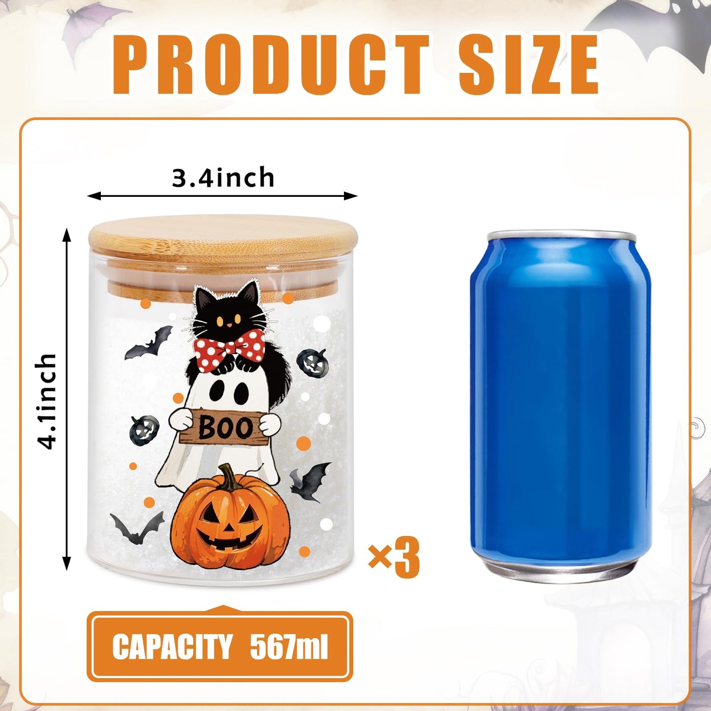 JarThenaAMCS 3Pcs Halloween Glass Storage Jars with Airtight Lid Ghost Pumpkin Truck Decorative Canisters Sets for Home Kitchen Countertop