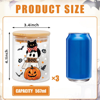 JarThenaAMCS 3Pcs Halloween Glass Storage Jars with Airtight Lid Ghost Pumpkin Truck Decorative Canisters Sets for Home Kitchen Countertop