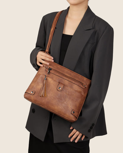 FADEON Large Crossbody Bags Purses for Women Crossbody Bag, Designer Faux Leather Cross Body Purse Multi Pocket Shoulder Bag Brown
