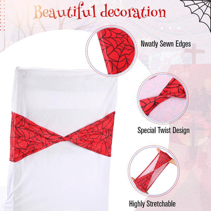 Newwiee 24 Pcs Spiderweb Spandex Chair Sashes Bows 6 x 14 Inch Stretch Chair Cover Bands for Halloween Party Events Ceremony Birthday