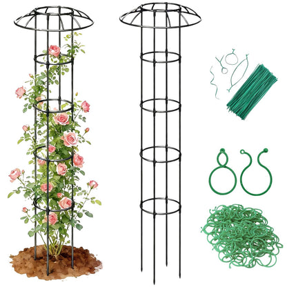 Jesosia Garden Trellis for Climbing Plants Outdoor - Unique Umbrella Top Round Trellis for Indoor Potted Plant - 64" Tall Rustproof PE Coated Metal Pipe Obelisk Support Ivy Vine Rose Grape Vegetable