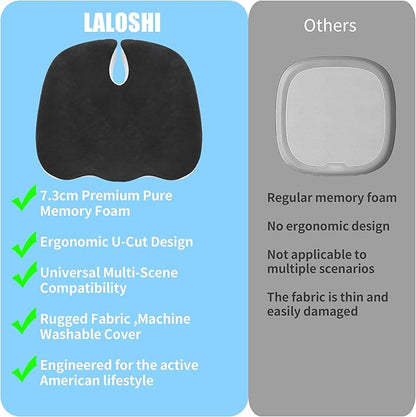 Office Chair Cushion with Coccyx Cutout & U-Shape Design, 2.8" Memory Foam for Back Pain Relief - Ergonomic Seat Pad, Removable Cover, Universal Fit