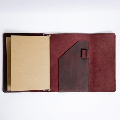 TORAKIP Genuine Leather A5 Notebook Cover – Refillable Journal Case with 3 Elastic Bands, Pen Holder & Inner Pockets, Fits Standard A5 Inserts 5.8 x 8.3 inch (Paper Not Included), Burgundy