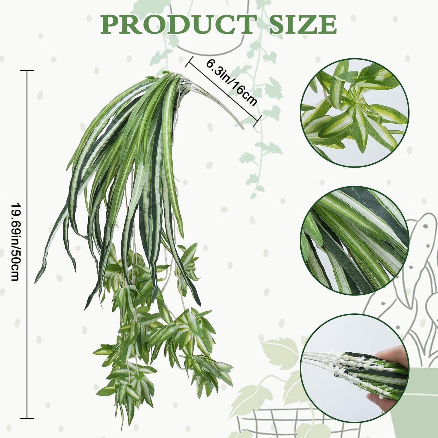 Luabue 4PCS Spider Plant Artificial Hanging Spider Plants 26Inch Chlorophytum Fake Greenery Artificial Plants for Pot Plantes Wall Home Garden Office Verandah Indoor Outdoor