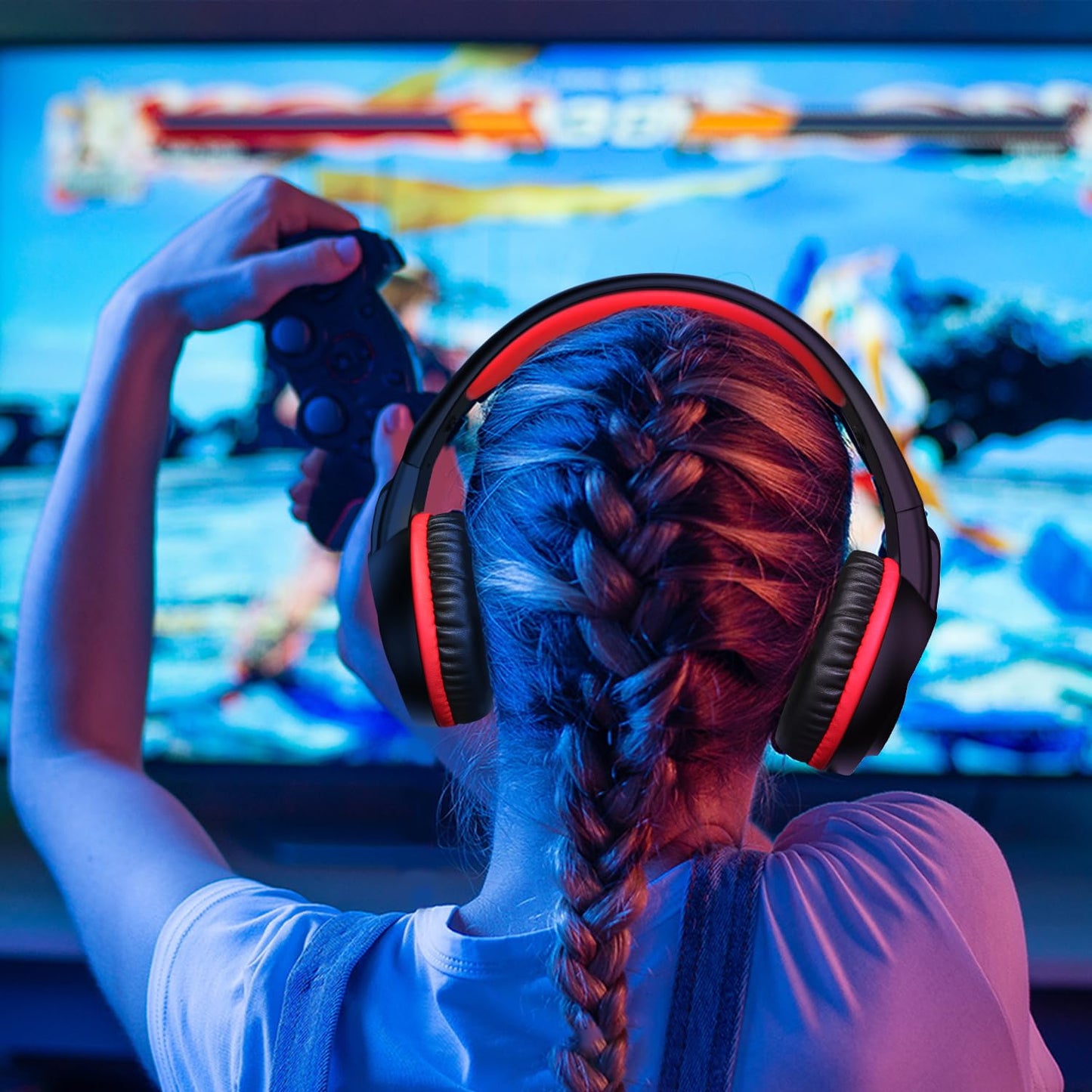 ETWAR B3 Gaming Headset for Nintendo Switch, Xbox One, PS4, Mega Bass Surround and Noise Cancelling 3.5mm Jack Over Ear Headphones with Mic for Laptop PC Red