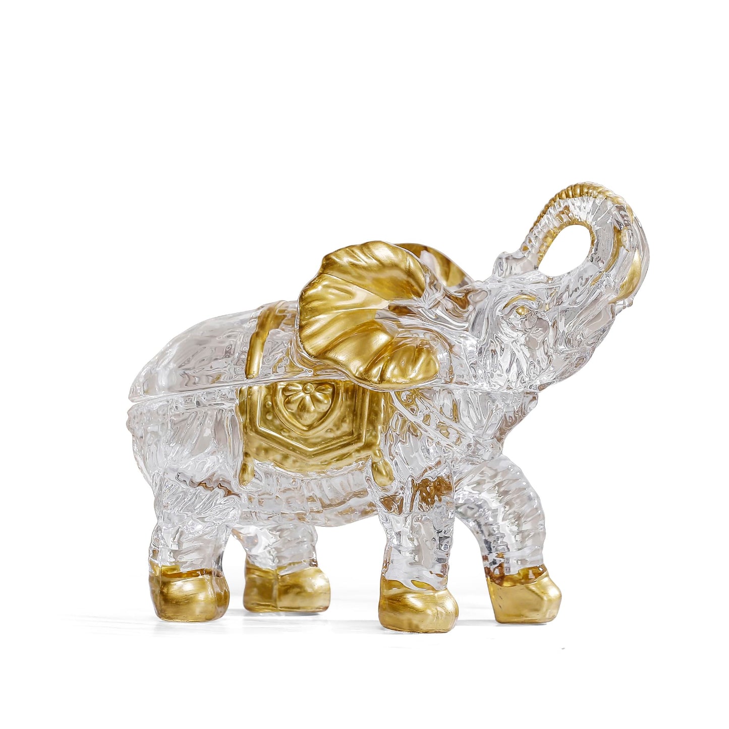 Hand Painted Gold Large Crystal Elephant Candy Jars with Lid, Glass Elephants Candy Dishes Gifts for Elephant Lovers, Sparkling Art Animals Collectible Decoration for Home Table Centerpiece.
