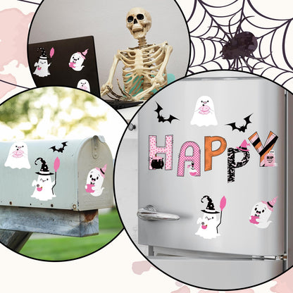 JarThenaAMCS 19Pcs Happy Halloween Garage Magnets Decoration Pink Cute Ghost Garage Door Decals Halloween Magnetic Refrigerator Stickers for Party Home Car