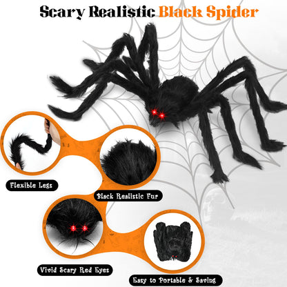 Chermory Halloween Giant Spider Decorations: 35/49/79 Inches Large Fake Scary Hairy - 3PCS Huge Plush Toy Props for Indoor Outdoor Creepy Lawn Garden Decor Black