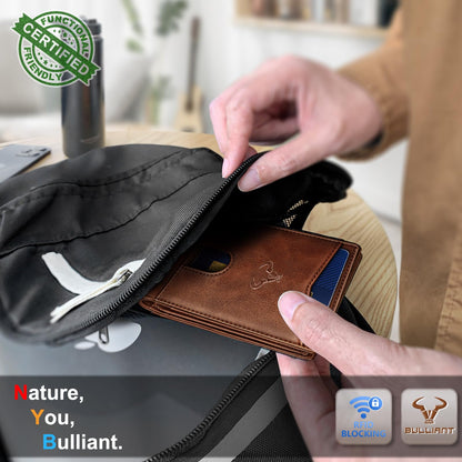 BULLIANT Men Wallet, Slim Leather Wallet Front Pocket Card Holder Gift For Men 11 Slots RFID Blocking
