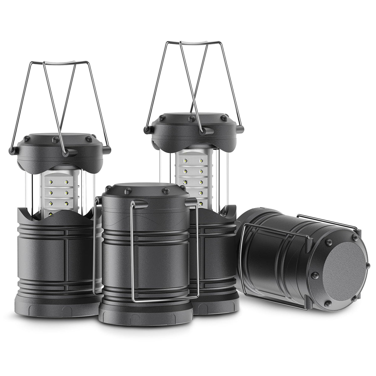 Lichamp LED Camping Lanterns 4 Pack, Battery Powered, Collapsible, Portable, Medium Size, Gray, Model A4GY