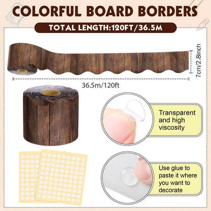 Tenceur 120 Feet Bulletin Board Borders Wooden Pattern Straight Rolled Border Trim Wood Straight for Classroom Schools Office Decoration(Dark Brown)