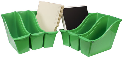 Storex Small Book Bin – Interlocking Plastic Organizer for Home, Office and Classroom, Green, 6-Pack (71111C06C)