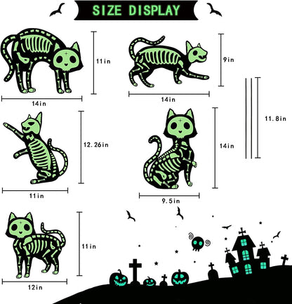 Outdoor Halloween Decorations Yard Signs - 5pcs Glow in The Dark Skeleton Black Cat Silhouette Lawn Signs with Stakes for Halloween Lawn Garden Front Yard Decorations Outside