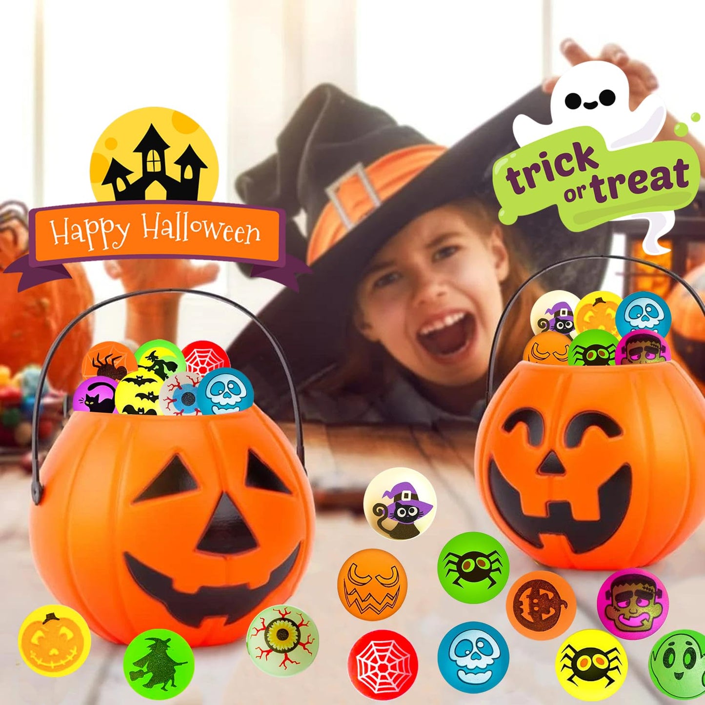 SUNPROUND 100Pcs Halloween Bouncy Balls, Glow in The Dark Bouncing Balls Eyeballs for Halloween Party Favors,Goodie Bag Fillers, Trick or Treating, Classroom Game Prizes