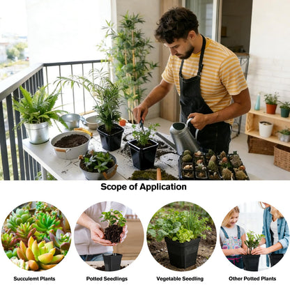 4 Inch Nursery Pots 80 Pack (Thickened Black ), Plastic Seed Starting Pots with Drainage Holes, Sturdy Seedling Pot for Succulents, Transplanting, Cuttings, Indoor Outdoor Garden Planting (80pcs)