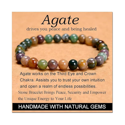 CHELYQST Indian Agate Bracelet - Stone of Peace and Being Healed,Stretch Natural Stone Crystal Beads Jewelry Gifts for Women Men Unisex Adult,6mm