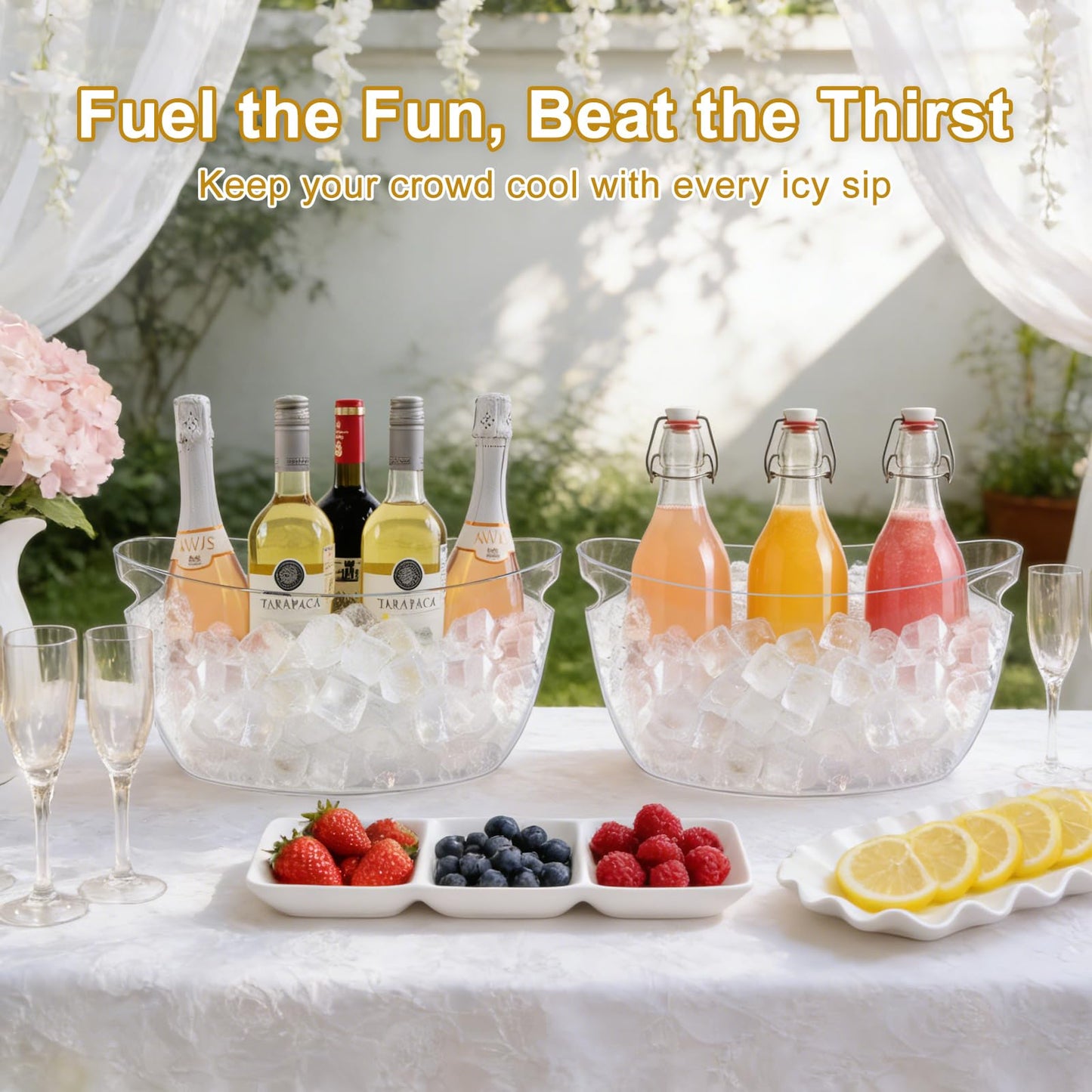 7.5L Ice Buckets for Parties 2 Pcs, Upgraded Thickened Acrylic Ice Bucket Set with 2 Scoops,Large Clear Beverage Tub, Champagne Bucket and Drink Bucket for Wine,Beer,Cocktails and Mimosa Bar Supplies