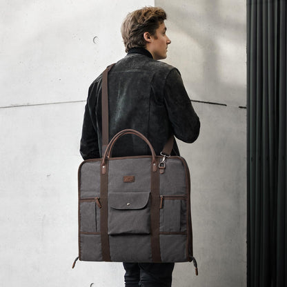 S-ZONE Carry On Garment Bag for Business Travel Canvas Leather Men Women Suit Cover