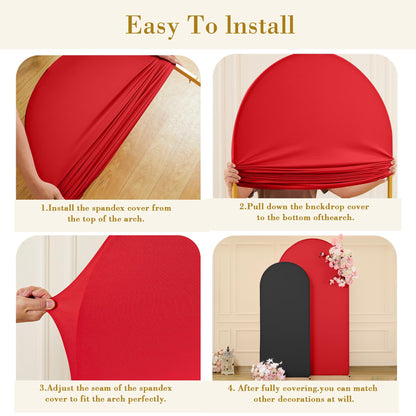 Black Red Arch Cover 2 Set-7.2 and 6ft Arch Backdrop Cover Spandex Wedding Arch Stand Covers for Birthday Party Baby Shower Retirement Graduation Banquet Halloween Photo Background Decorations