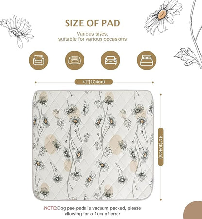 IEUUMLER Washable Pee Pads for Dogs, 2 Pack Non-Slip & Waterproof Pack Whelping Pad, Reusable Washable Puppy Potty Training Pad with Fast Absorbent for Playpen EU007 (Beige Daisy, 41"X41"-2pcs)