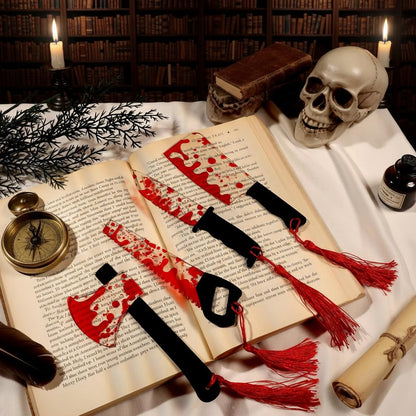 Horror Movie Knife Acrylic Bookmark, Gothic Character Dagger with Tassel,Book Lover Book Mark Halloween Gift (6PC Red Knife)