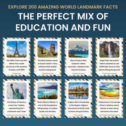 200 World Landmark Fun Fact Cards – Fascinating, Educational Flash Cards for Kids | Lunchbox Notes, Homeschool, Classroom, Travel + Bonus Printable 60 Space Fun Facts | Back to School & Gift Idea