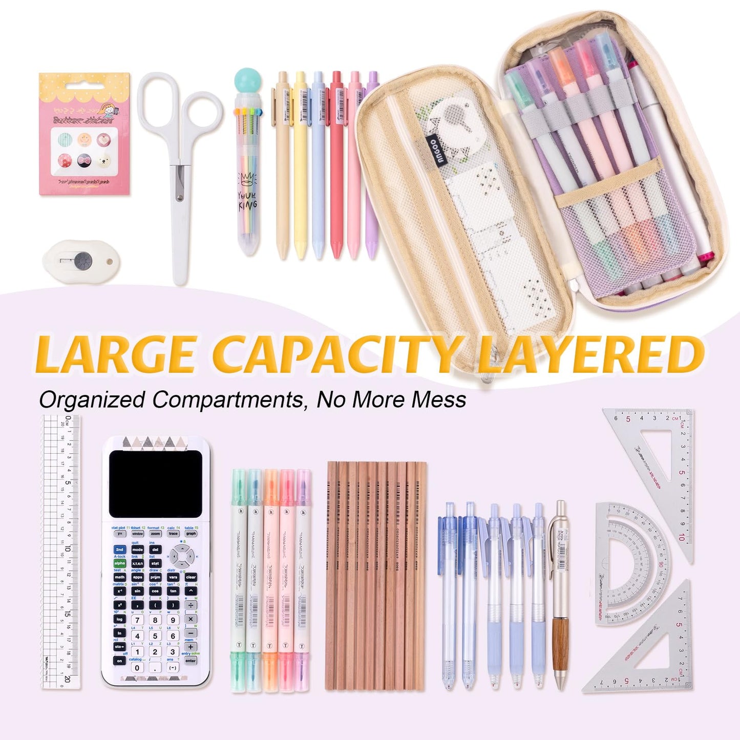 EASTHILL Big Capacity Pencil Pen Case Office College School Large Storage High Capacity Bag Pouch Holder Box Organizer Blue (Purple)