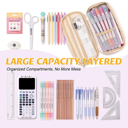 EASTHILL Big Capacity Pencil Pen Case Office College School Large Storage High Capacity Bag Pouch Holder Box Organizer Blue (Purple)