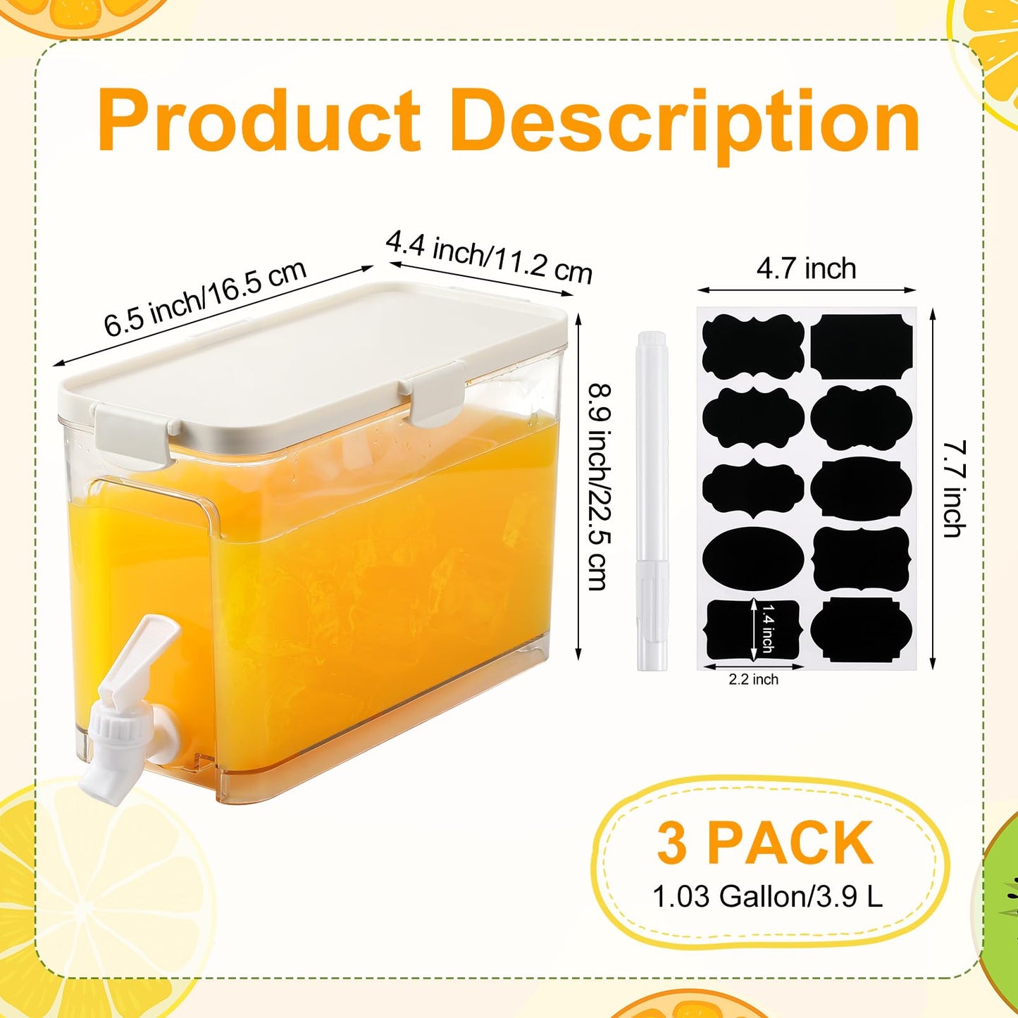 Mumufy 3 Set Plastic Drink Dispensers for Parties Beverage Dispenser for Fridge with Spigot Iced Juice Lemonade Container with Labels and Pens Summer Party Supplies(1 Gallon,White)