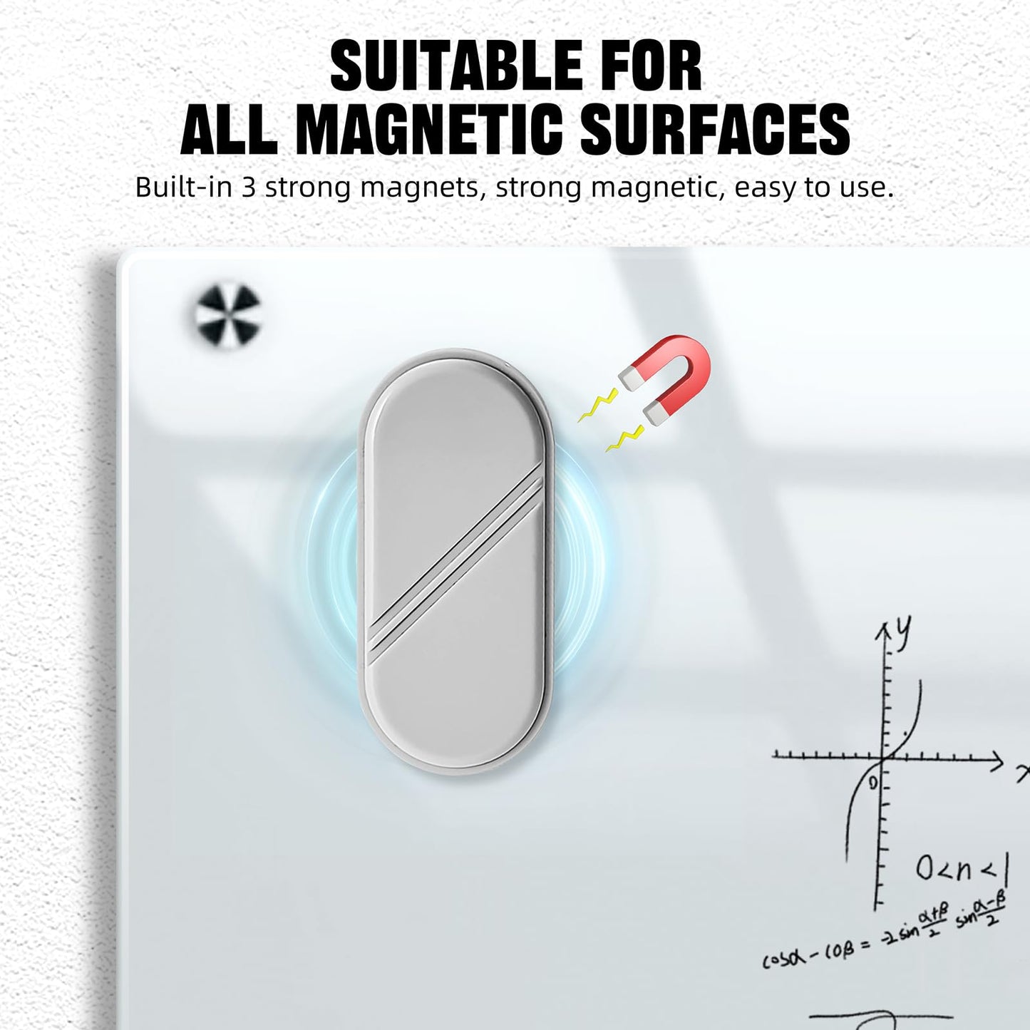 FUNISKETCH Magnetic Detachable Dry Erase Eraser, Glass Board Erasers, 1 Pack, Whiteboard Eraser for Dry Erase Board, Glass Board, Calendar Board, Office and School Supplies (Gray)