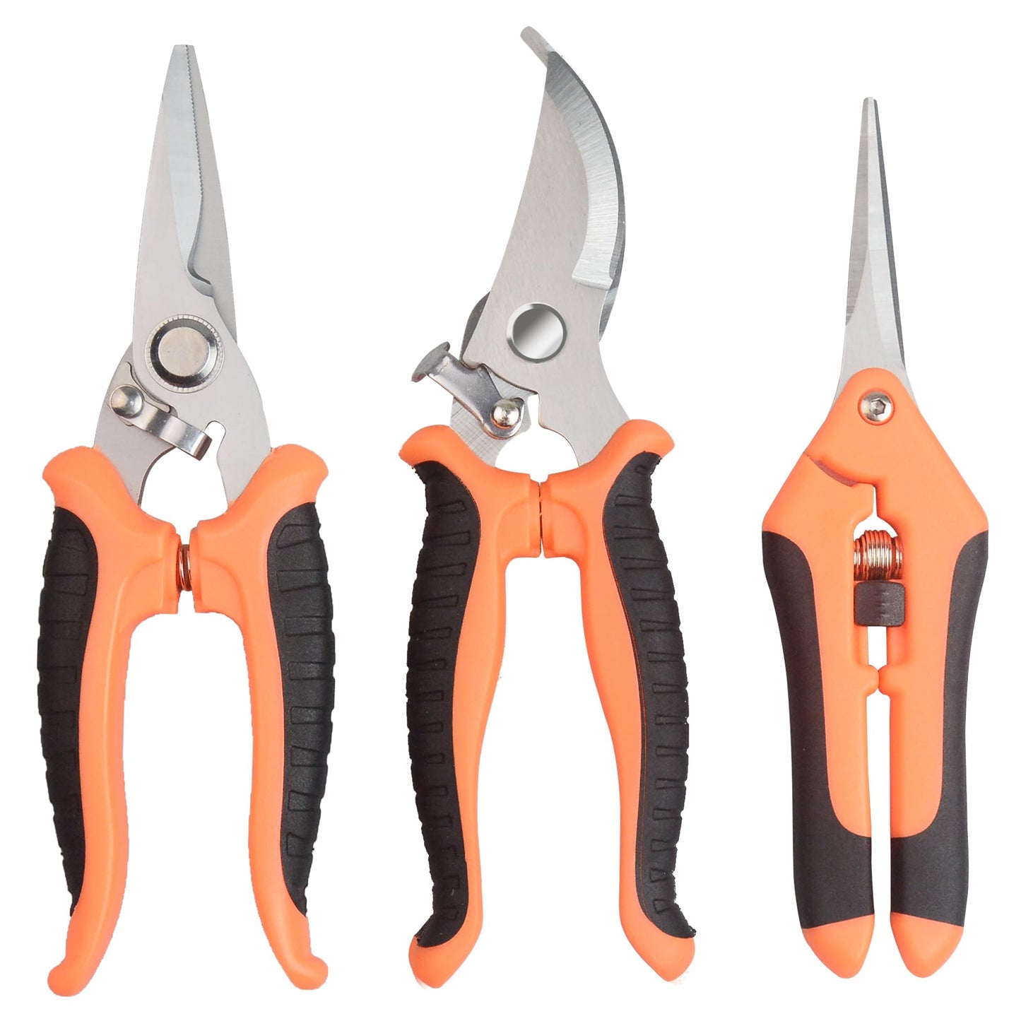 Pruning Shears Gardening Scissors Tools: 3pcs Outdoors&Indoor Garden Clippers, Rose Snips, Plant Clippers, Wood Pruner, Gardener Work Accessories for Flower Arrangement, Yard Landscaping (Orange)