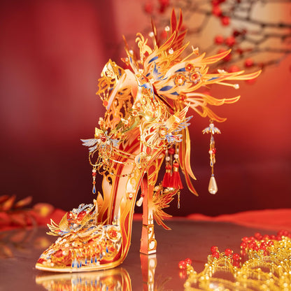 MU Metal Puzzles for Adults Wedding Phoenix Shoe Cinderella Shoes Puzzle 3D Metal Model Kits Building, DIY Sets Xmas Birthday Wedding Girfriend Gifts Home Desk Decor Chinese Red Craft Projects
