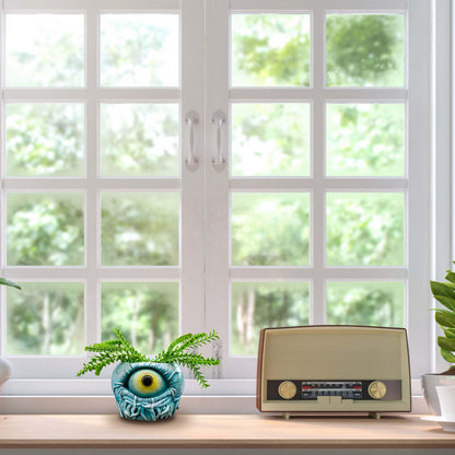 Sraseenomy Blue Monster Eye Planter Creative Unique Eye Plant Pot,Resin Succulent Plants Pot with Drainage, for Outdoor Garden Deco and Home Art Decoration