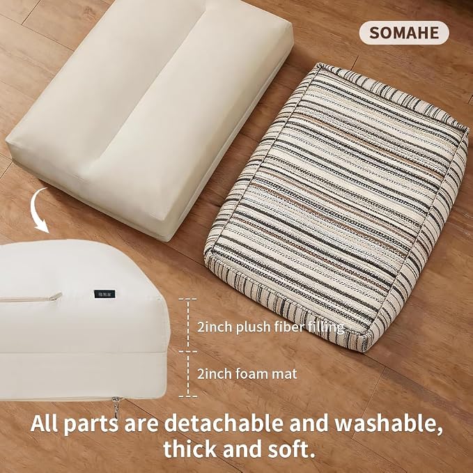 SOMAHE 4 Inch Orthopedic Dog Bed for Crate, 35 x 27 Inch, Black Chenille | Washable Removable Cover, Waterproof Inner Liner, Non-Slip Bottom, Orthopedic Dog Crate Mattress for Medium & Large Dogs